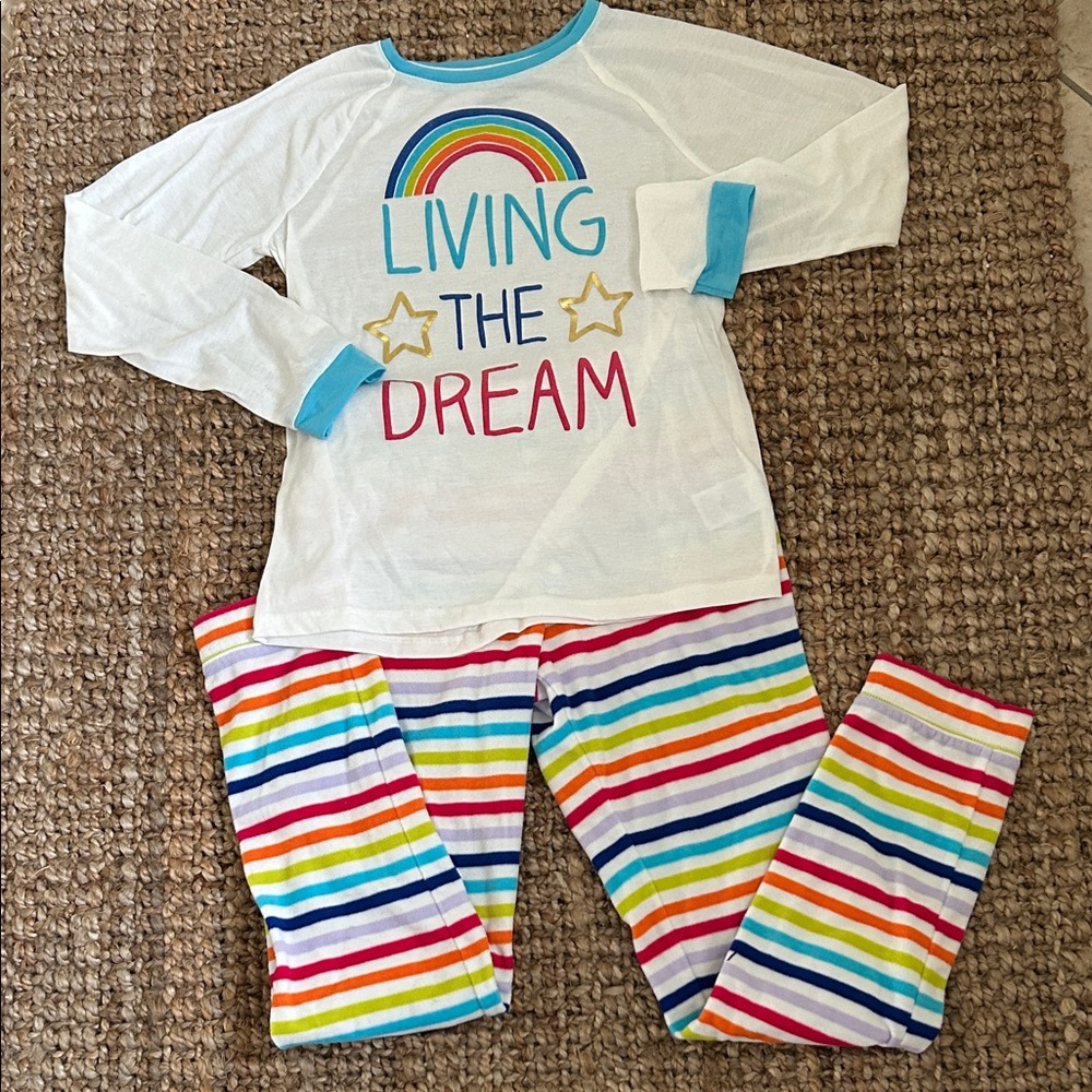 Lands’ End “Living The Dream” Rainbow Kids Pajama Set - size 18
